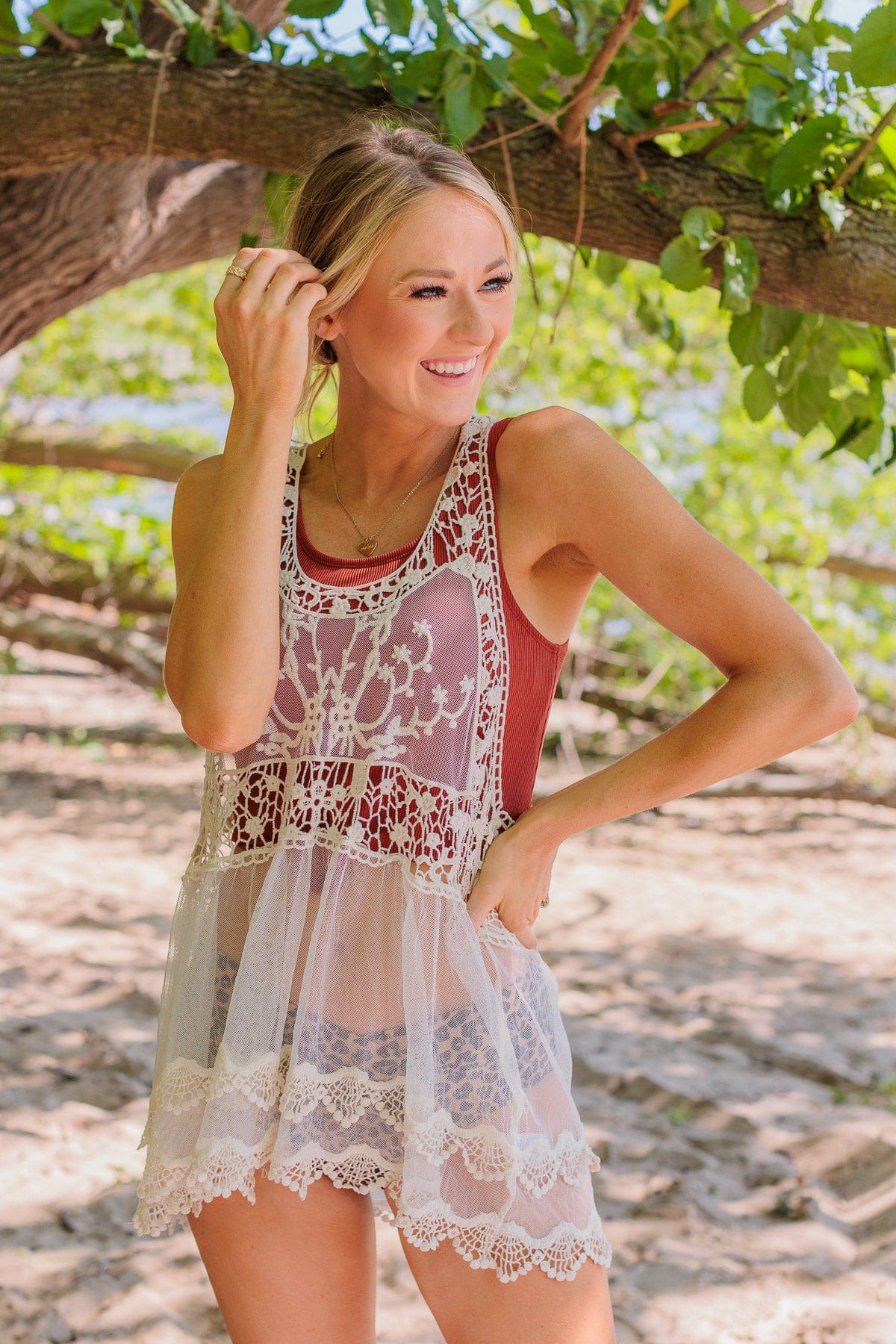 Shine Like The Sun Mesh & Lace Cover Up- Ivory - Image 2