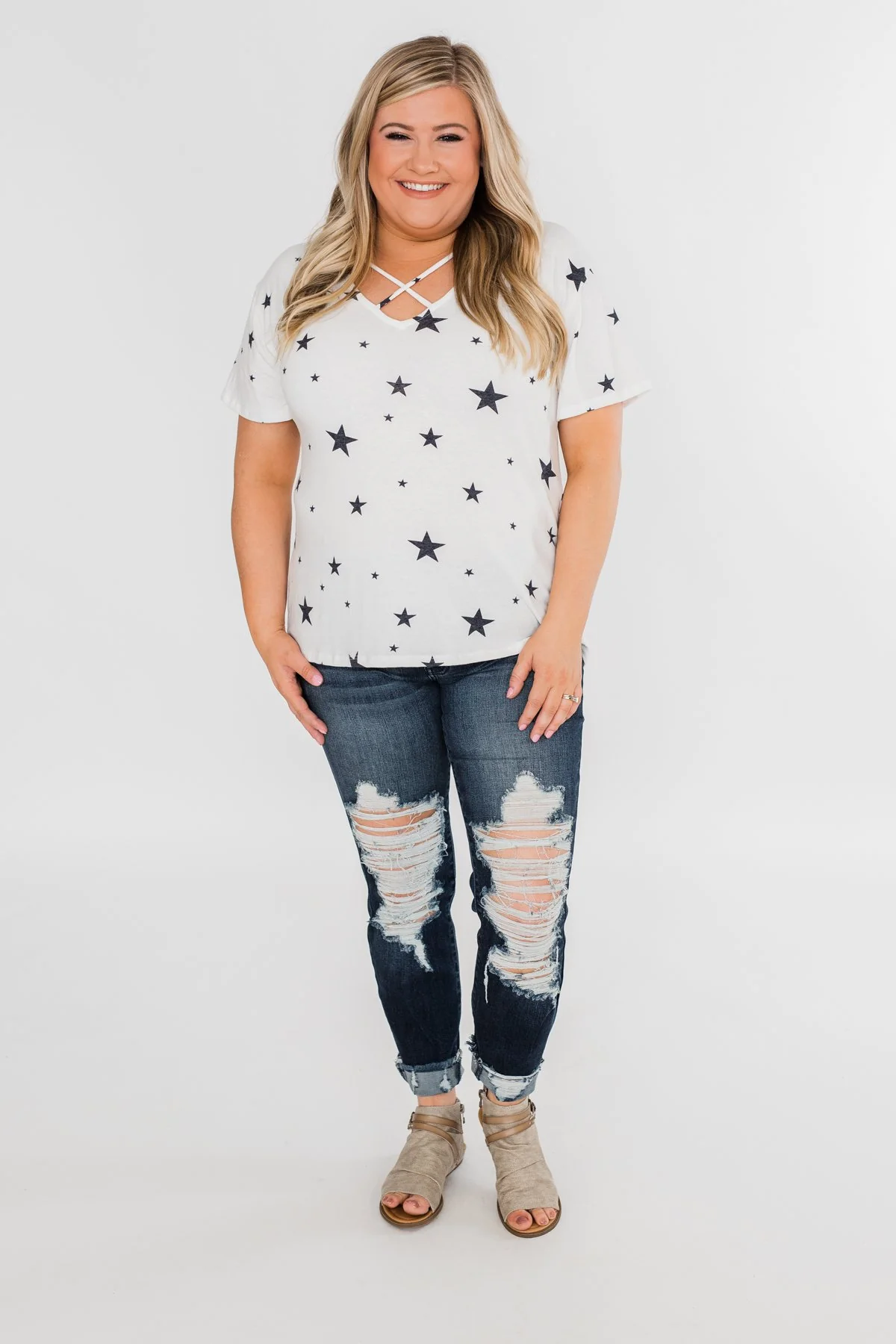 Shine On Criss-Cross Star Top- Ivory - Image 3