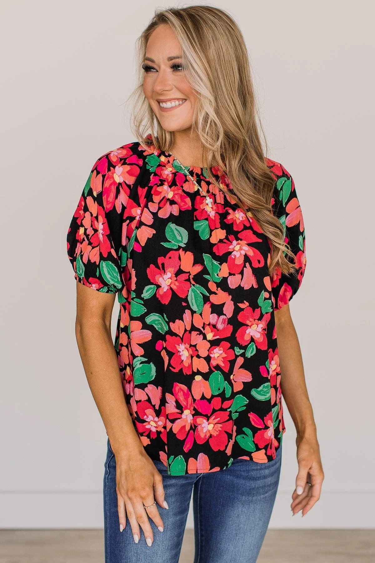 Shine So Bright Floral Blouse- Black - Image 4