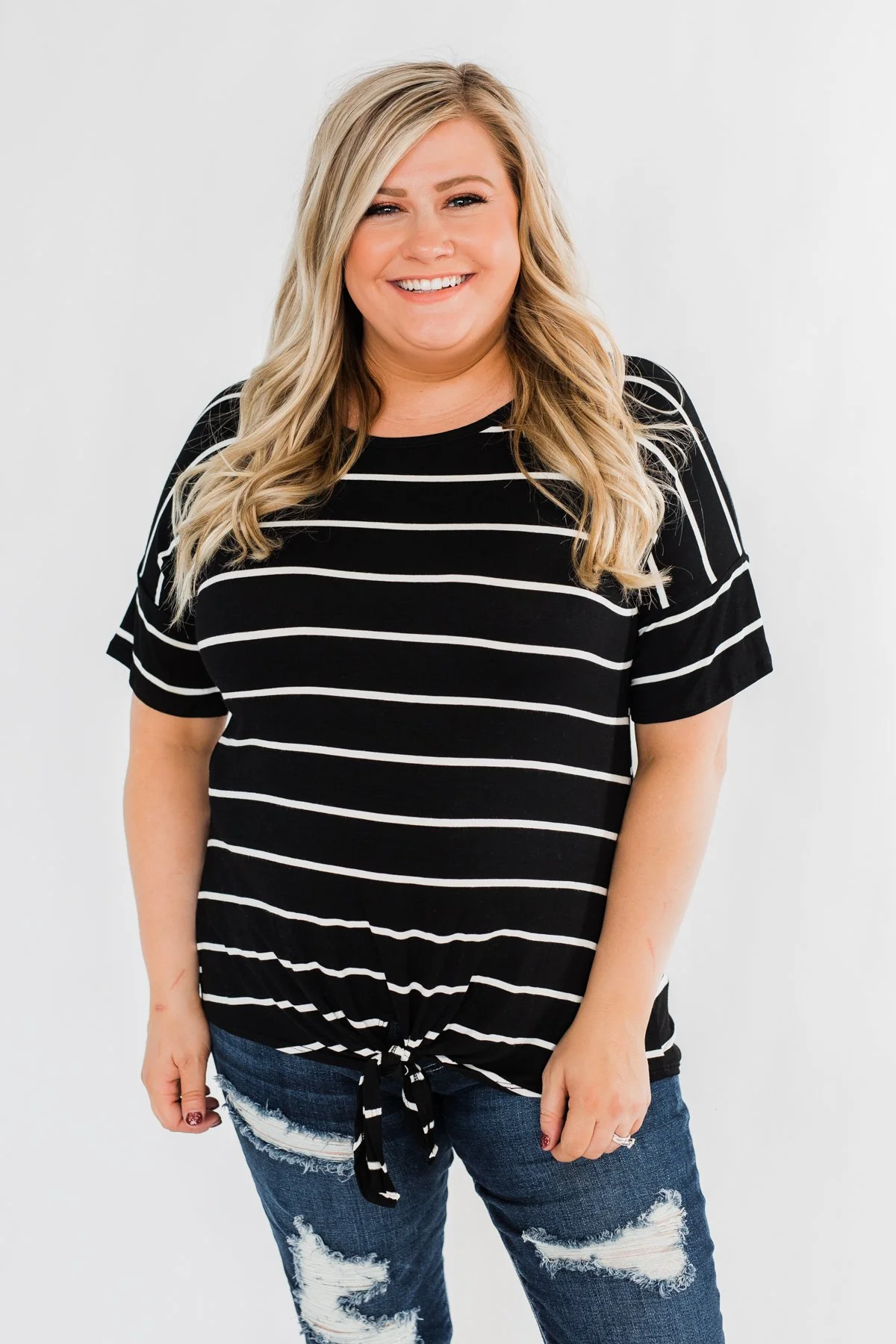 Shine The Way You Do Striped Top- Black - Image 2