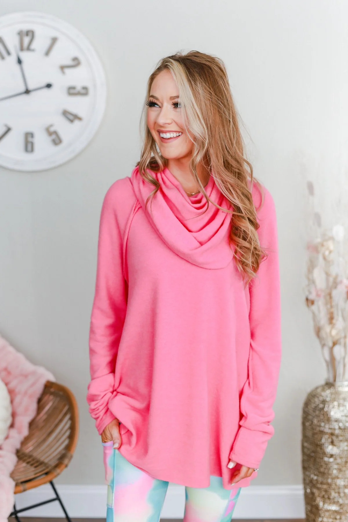 Shine Your Smile Cowl Neck Top- Bubblegum Pink - Image 2