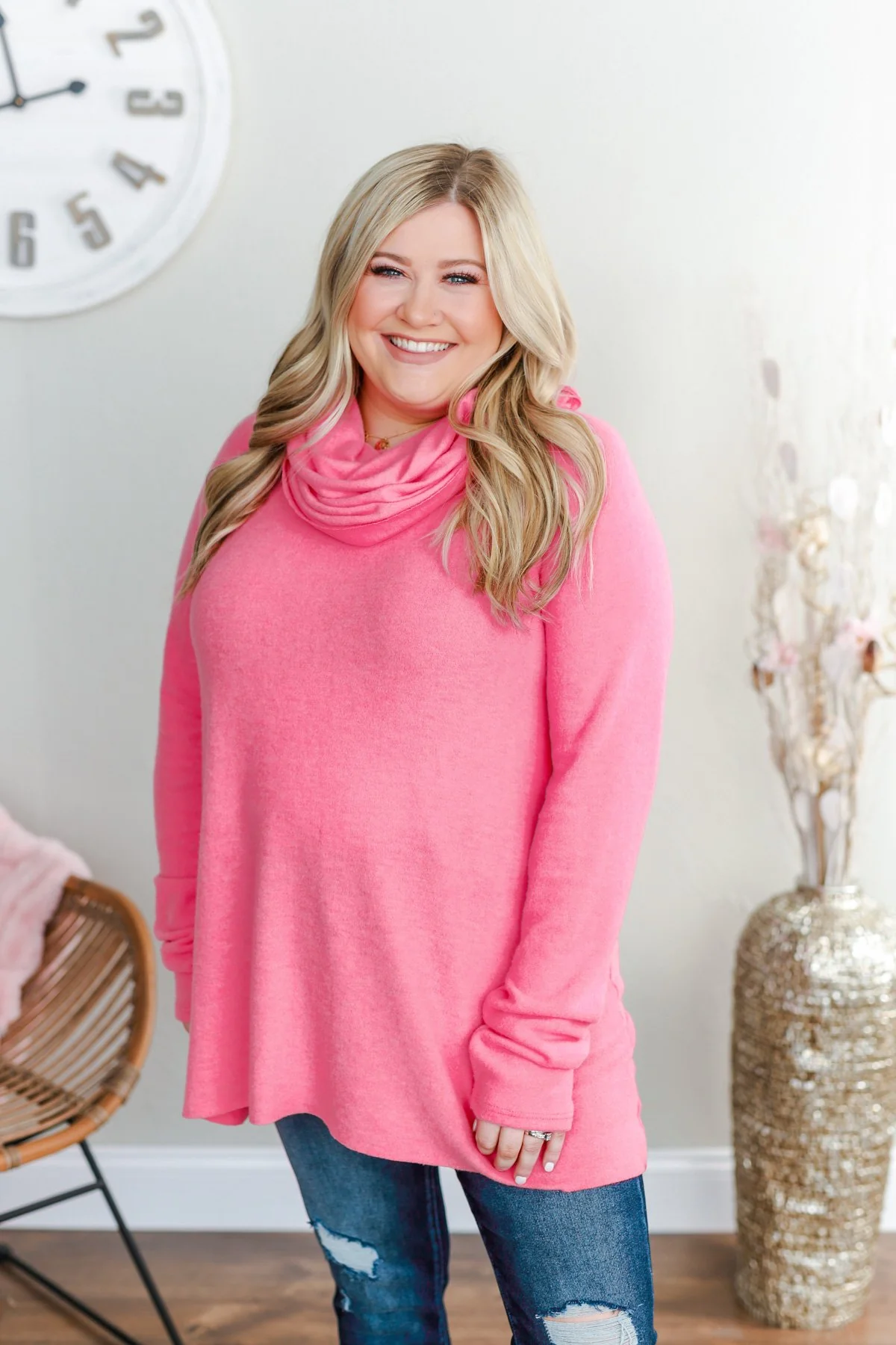 Shine Your Smile Cowl Neck Top- Bubblegum Pink - Image 4