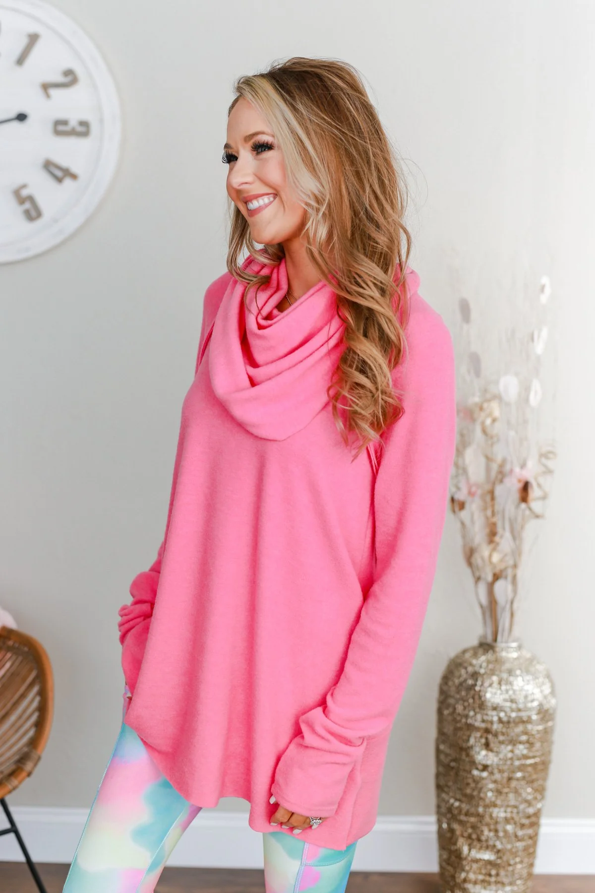 Shine Your Smile Cowl Neck Top- Bubblegum Pink - Image 5