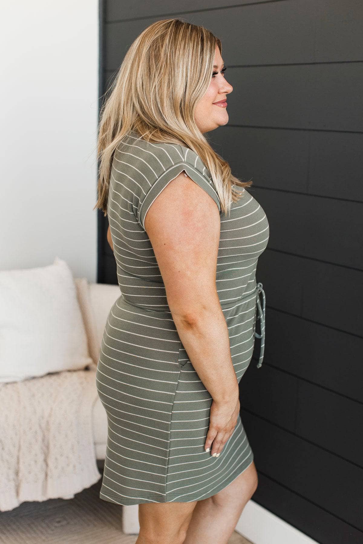 Shining Confidence Striped Dress- Olive - Image 5