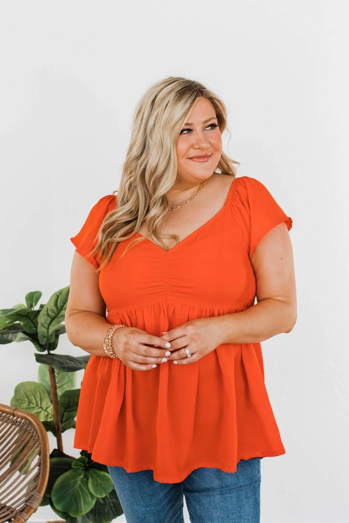 Shining Rays Babydoll Top- Vibrant Orange - Image 3