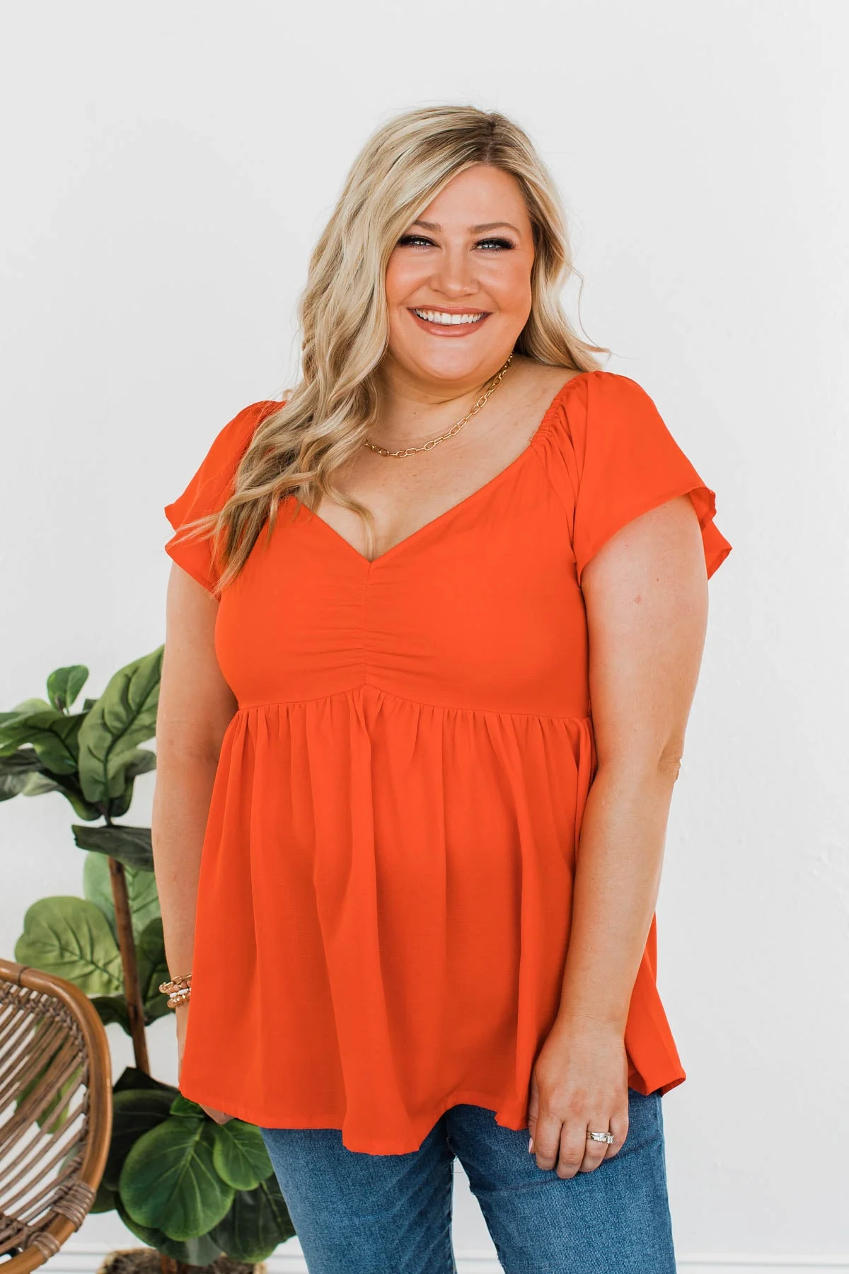 Shining Rays Babydoll Top- Vibrant Orange - Image 5