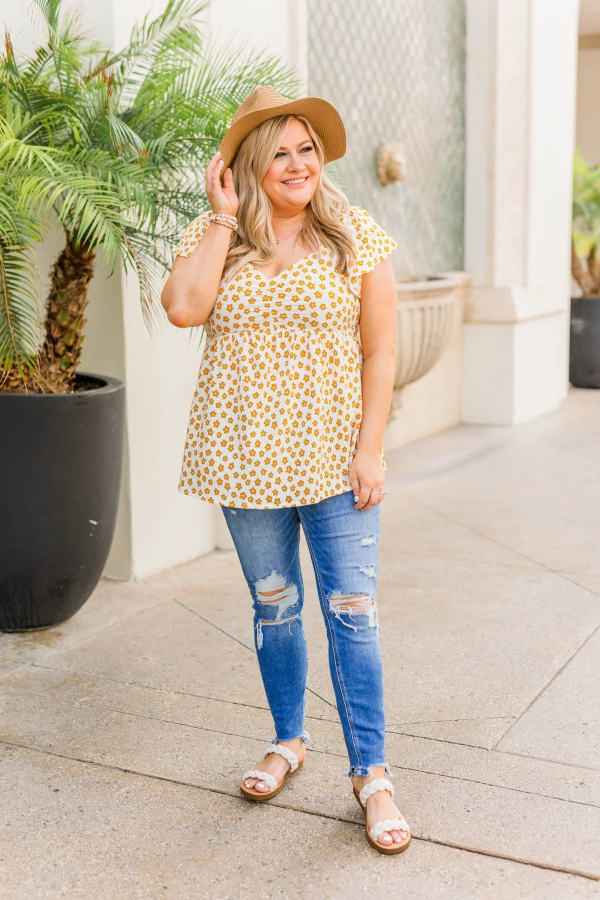 Shining Rays Floral Babydoll Top- Mustard & Ivory - Image 10