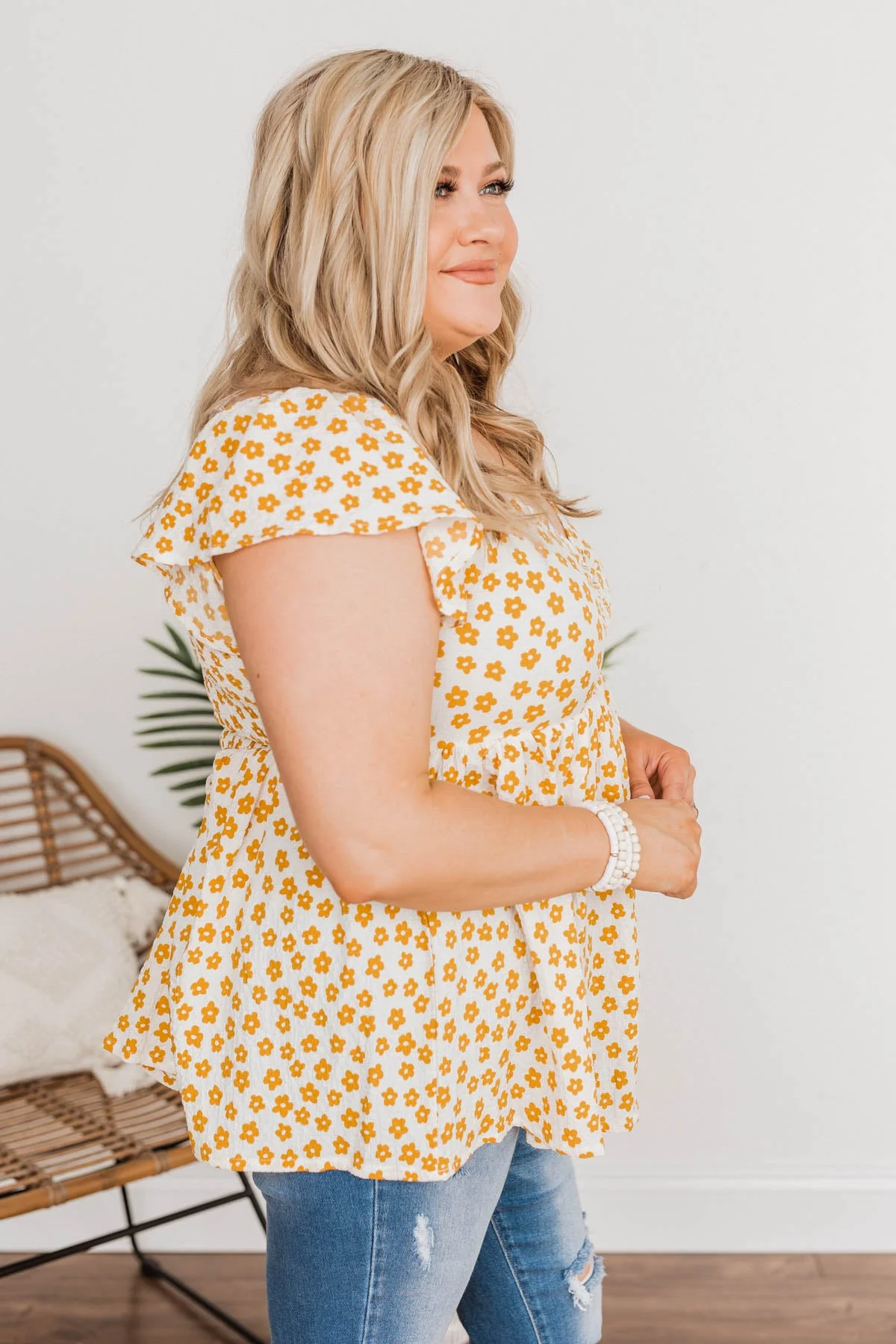 Shining Rays Floral Babydoll Top- Mustard & Ivory - Image 11