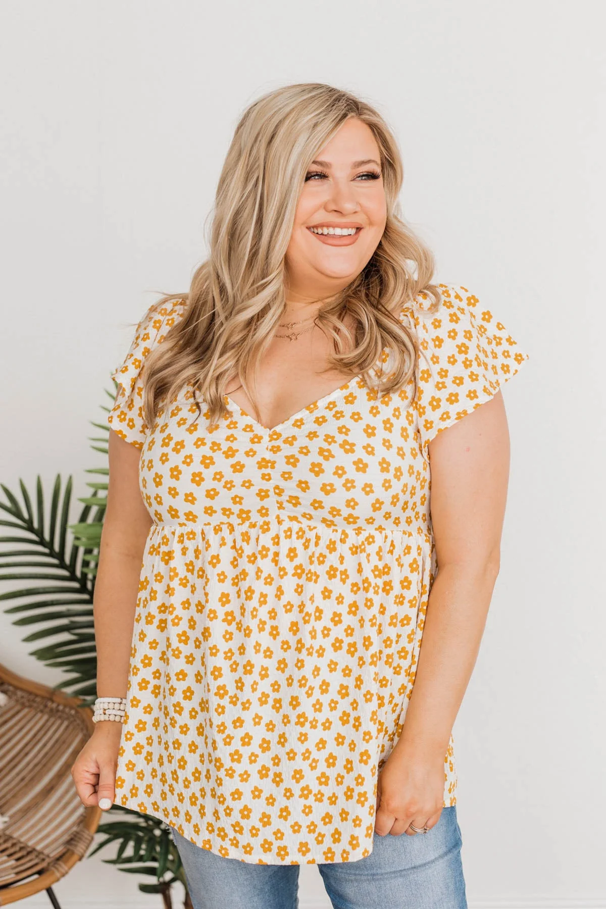 Shining Rays Floral Babydoll Top- Mustard & Ivory - Image 14