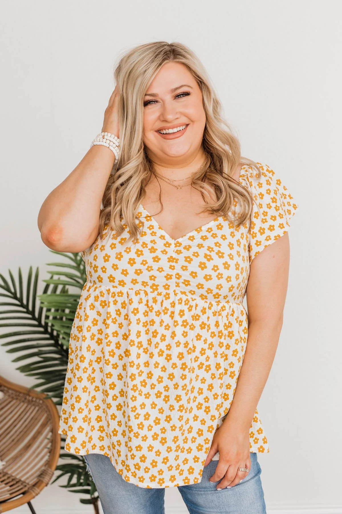 Shining Rays Floral Babydoll Top- Mustard & Ivory - Image 15
