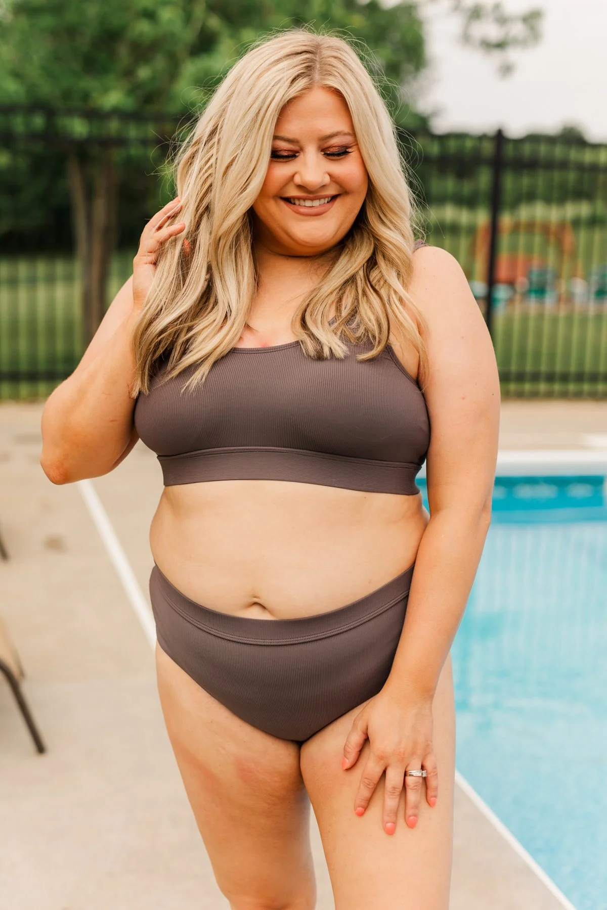 Shining Seashores Ribbed Knit Bikini Top- Charcoal - Image 9