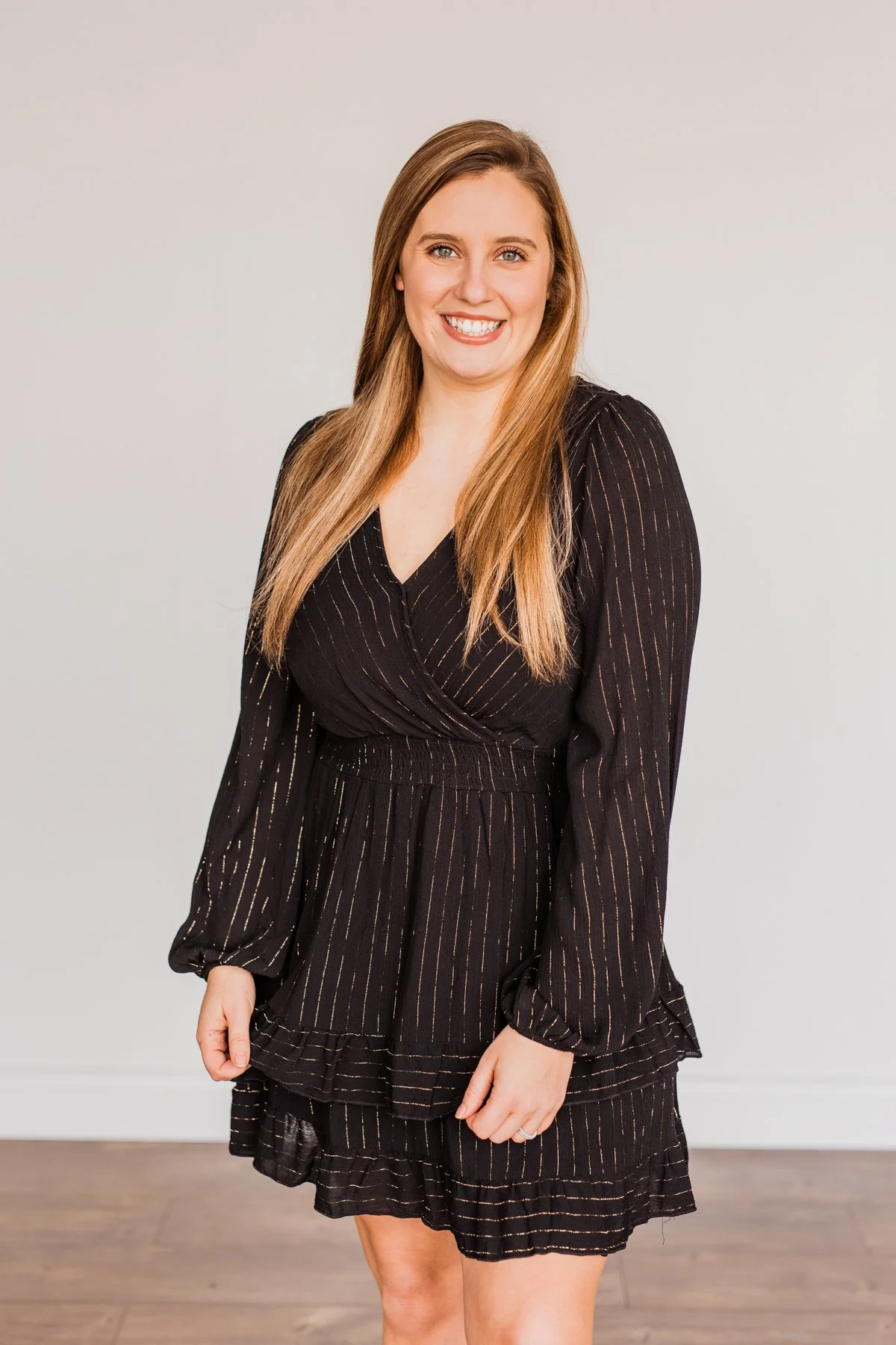 Shining Star Long Sleeve Dress- Black & Gold - Image 15