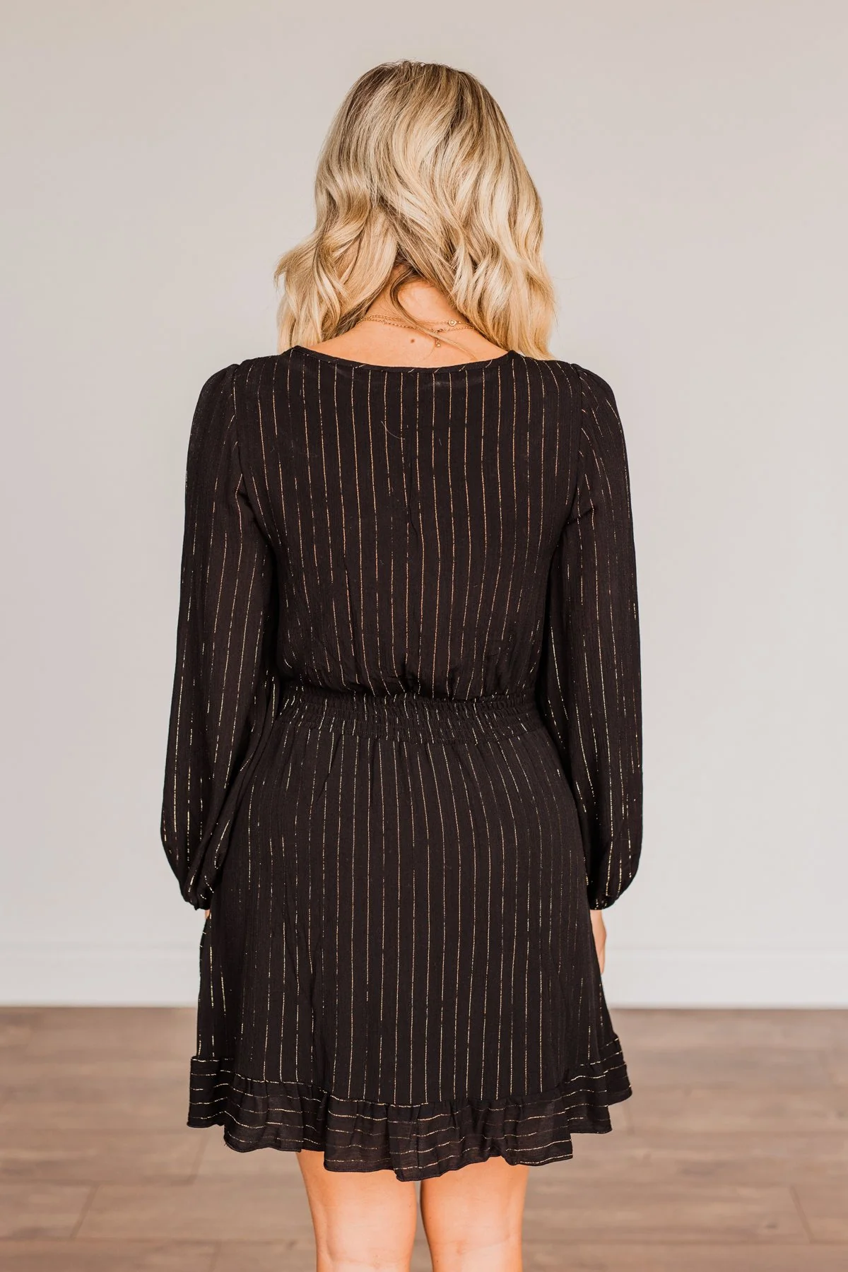 Shining Star Long Sleeve Dress- Black & Gold - Image 17