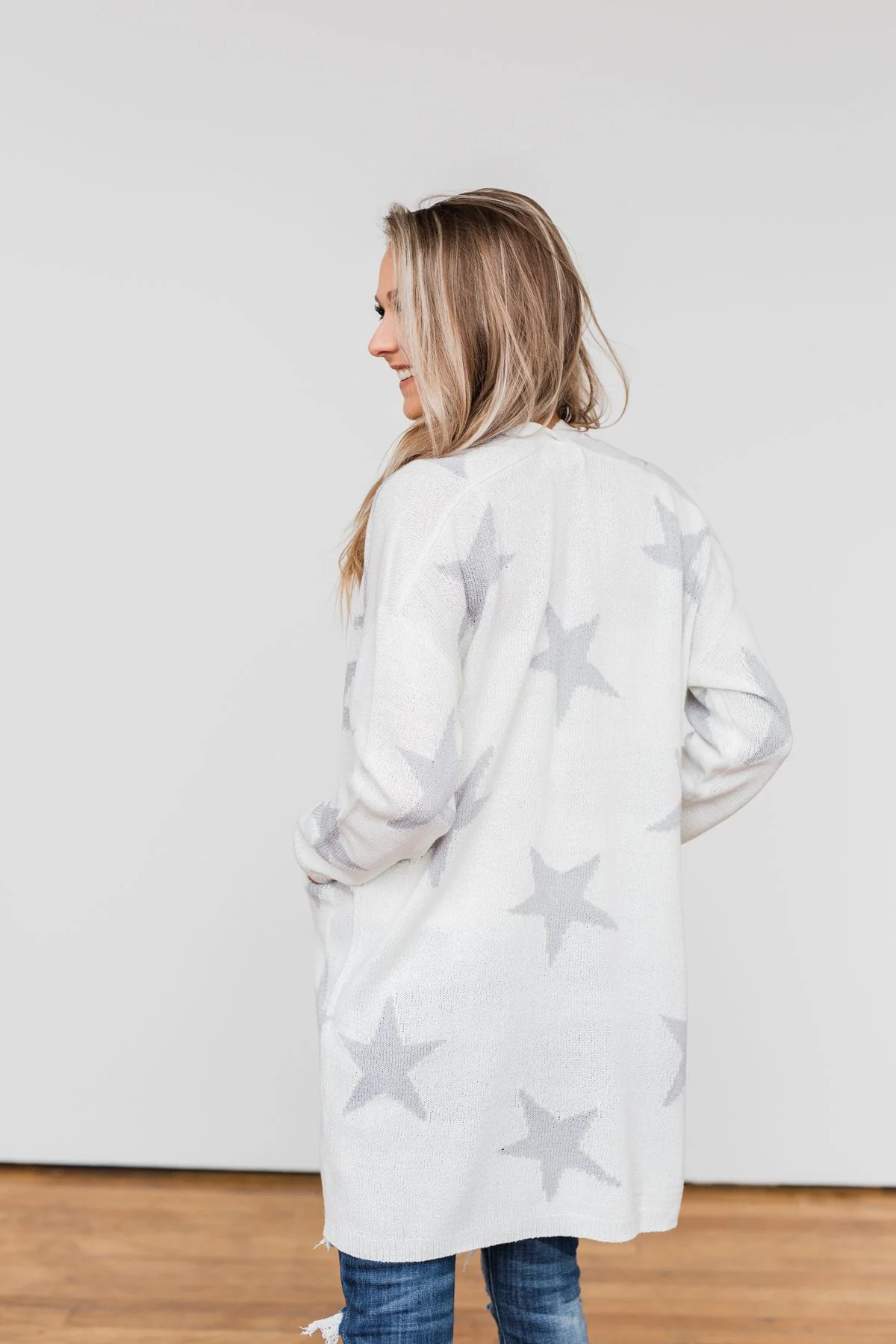 Shoot For The Stars Knit Cardigan- Ivory & Grey - Image 8