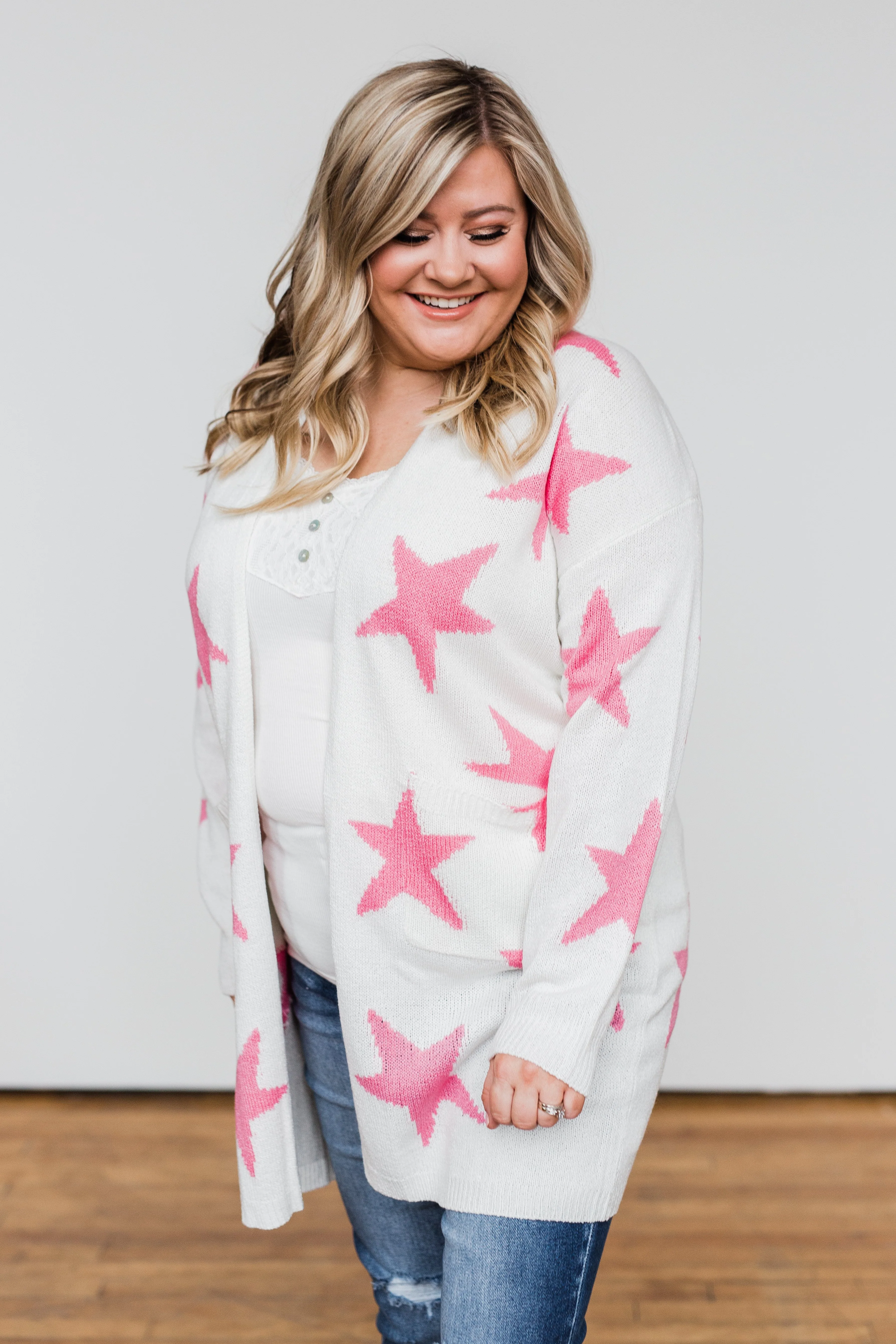 Shoot For The Stars Knit Cardigan- Ivory & Pink - Image 6