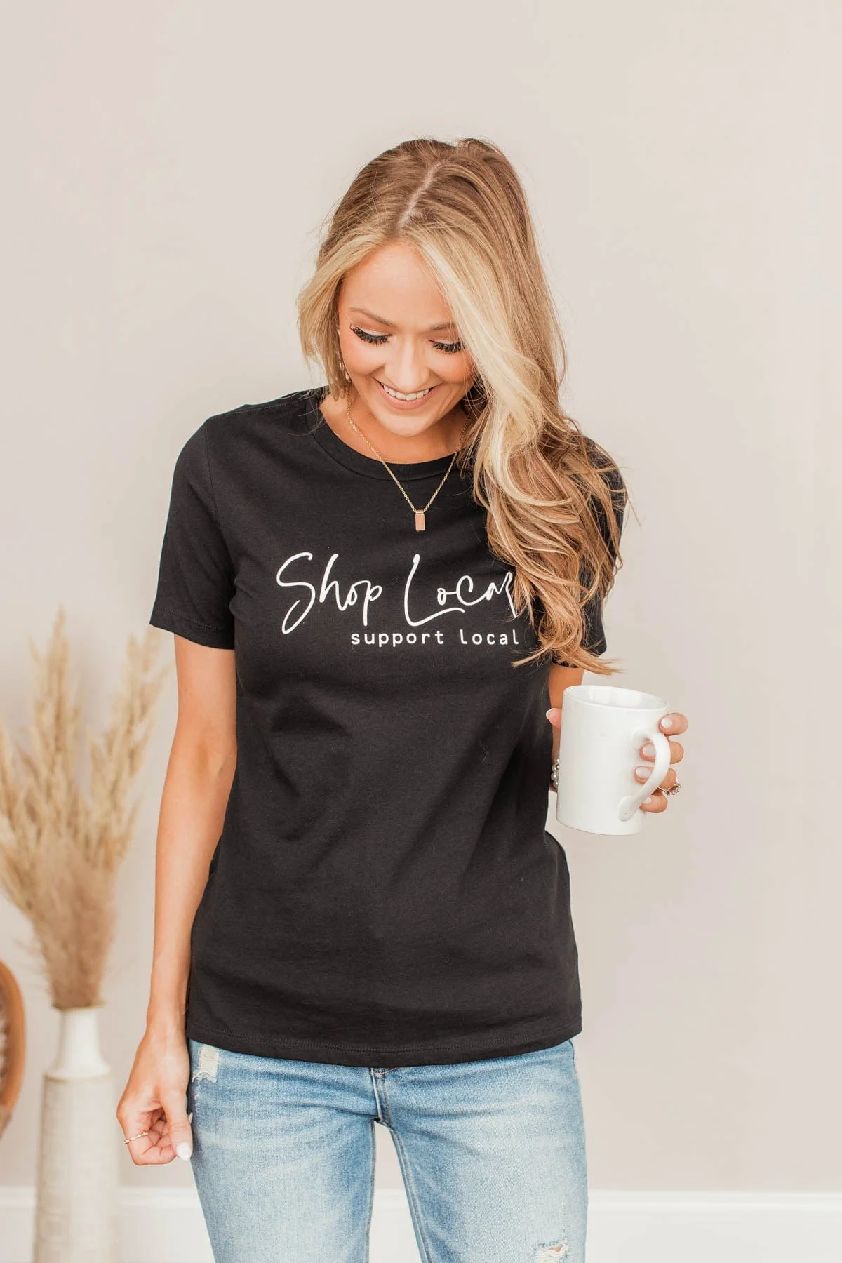 "Shop Local, Support Local" Graphic Tee- Black - Image 7