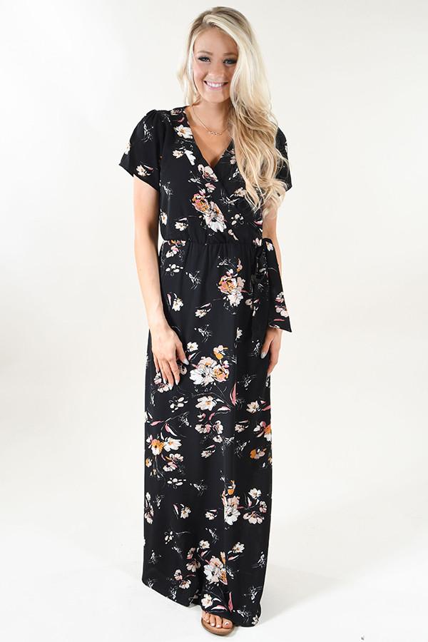 Short Sleeve Black Floral Maxi Dress - Image 2