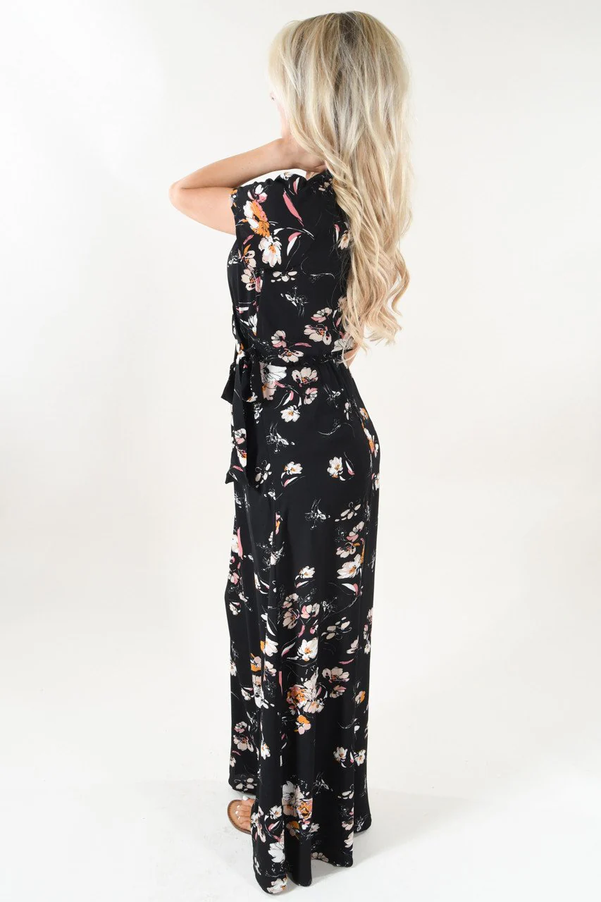 Short Sleeve Black Floral Maxi Dress - Image 5