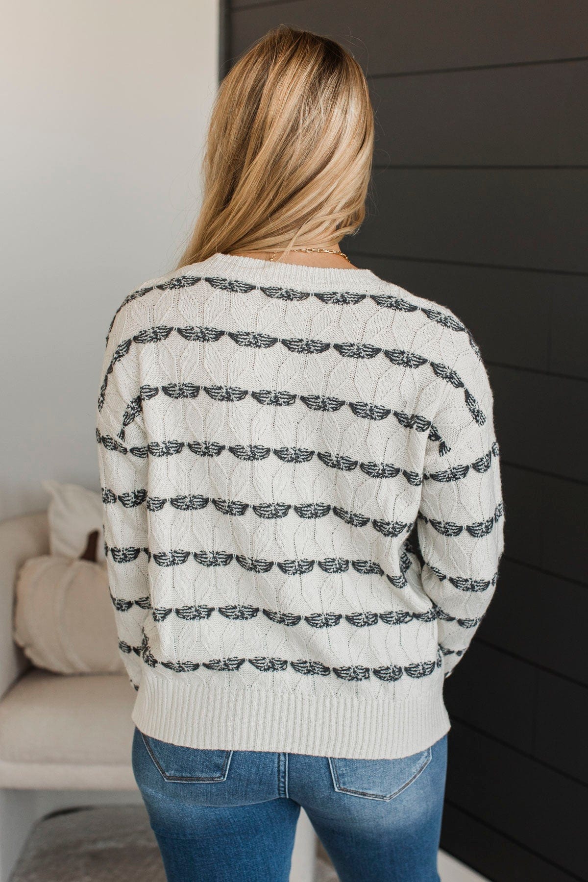 Show Me Off Striped Knit Sweater- Ivory & Charcoal - Image 7