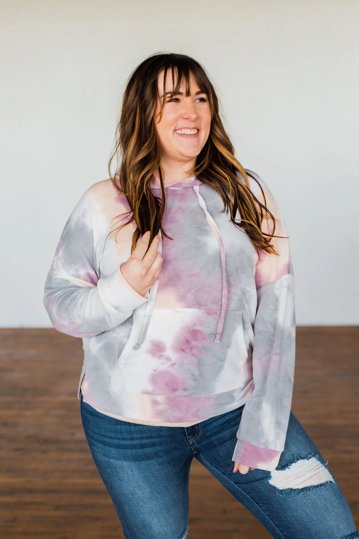 Show Me Some Love Tie Dye Hoodie- Orchid, Grey, Light Orange - Image 11