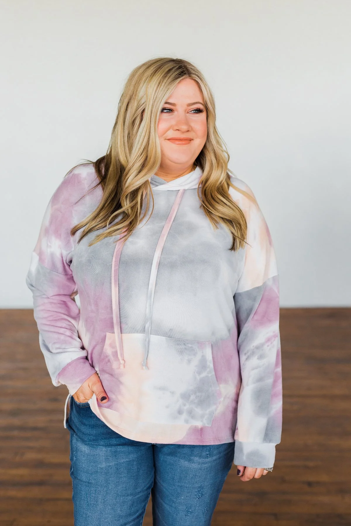 Show Me Some Love Tie Dye Hoodie- Orchid, Grey, Light Orange - Image 3