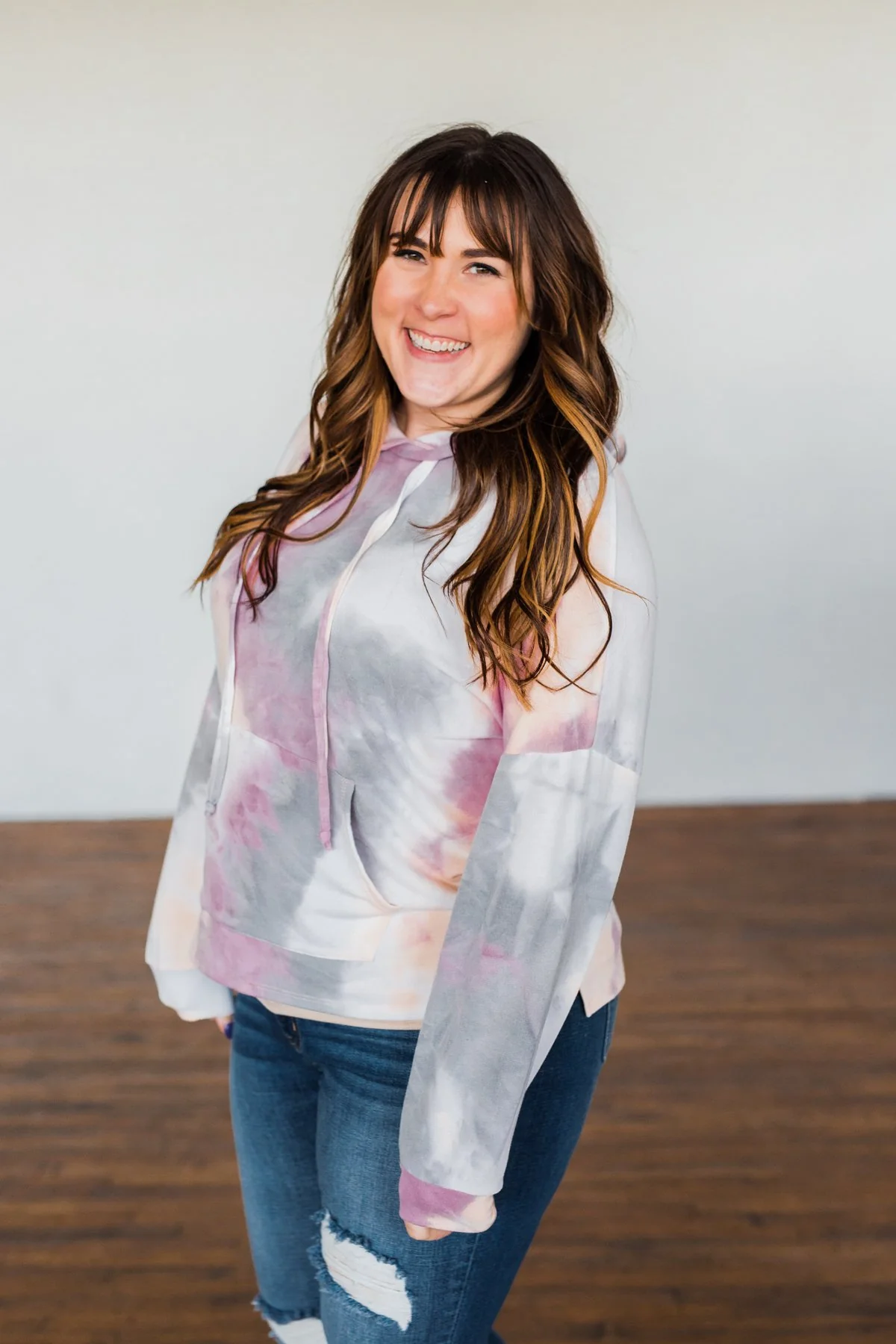Show Me Some Love Tie Dye Hoodie- Orchid, Grey, Light Orange - Image 8