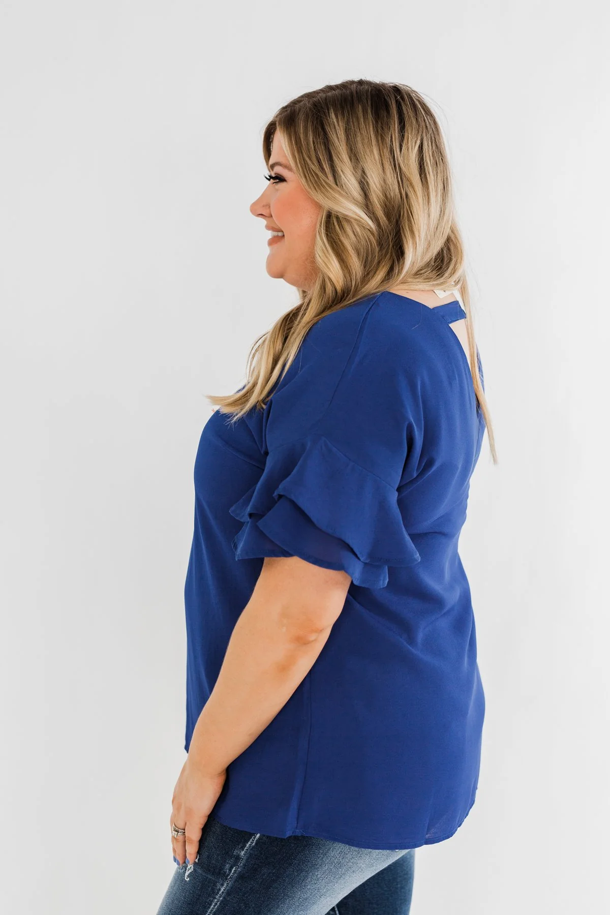 Show Me The Way Ruffle Sleeve Blouse- Royal Blue - Image 6