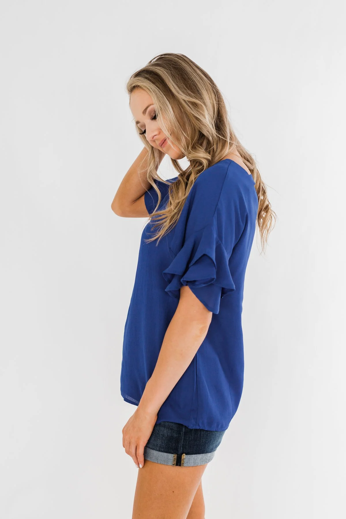 Show Me The Way Ruffle Sleeve Blouse- Royal Blue - Image 7