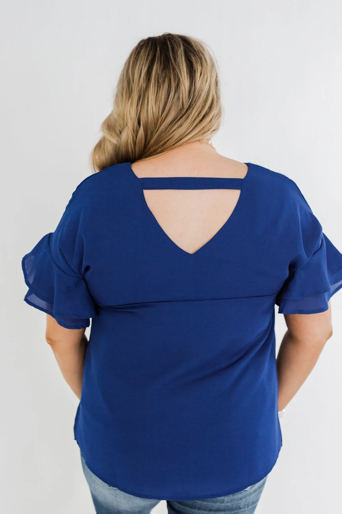 Show Me The Way Ruffle Sleeve Blouse- Royal Blue - Image 8