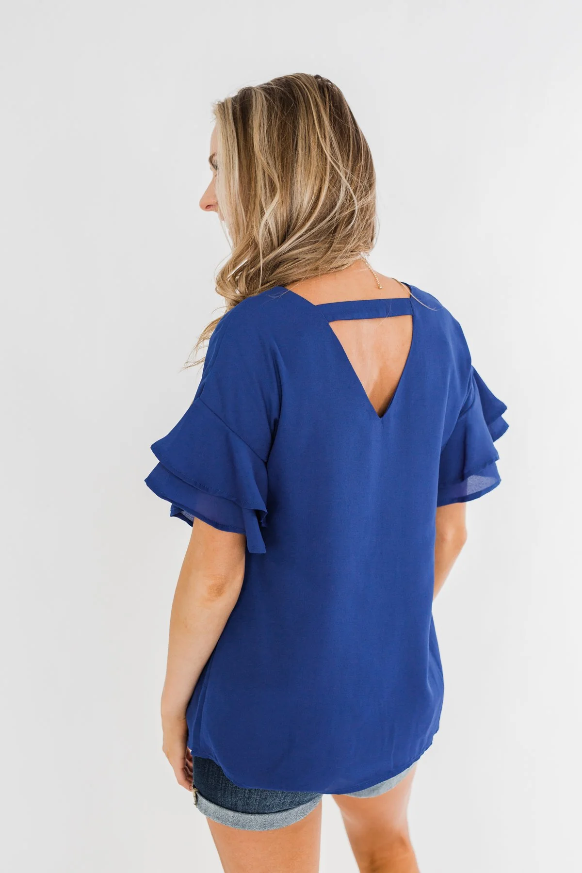 Show Me The Way Ruffle Sleeve Blouse- Royal Blue - Image 9