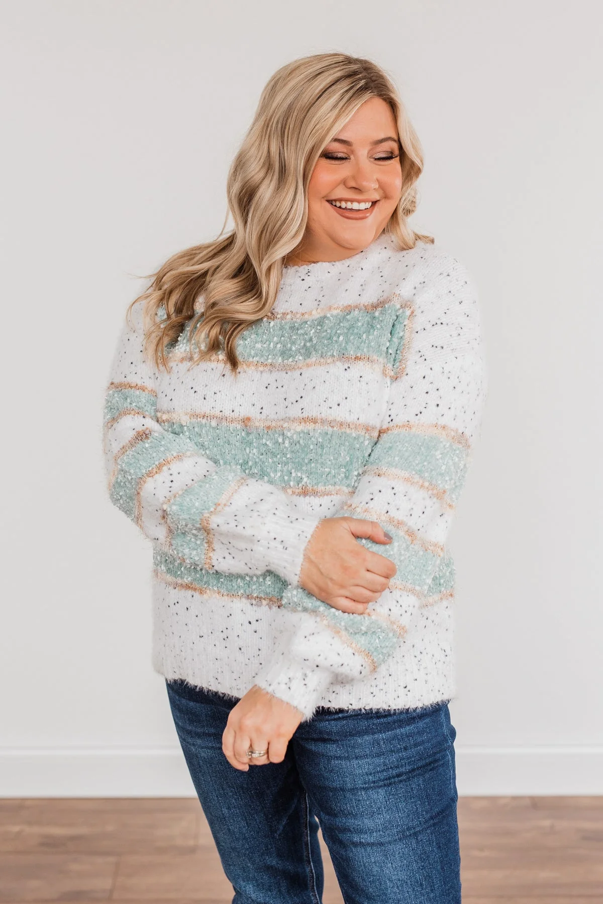 Show Off Your Sparkle Chenille Sweater- Ivory & Mint - Image 2