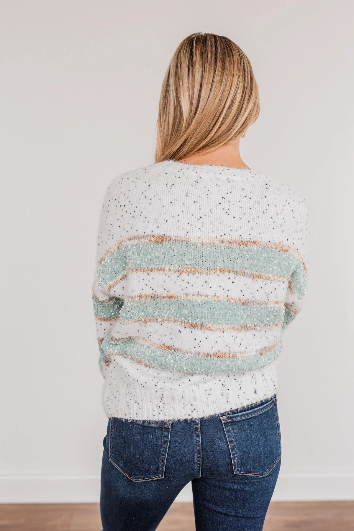 Show Off Your Sparkle Chenille Sweater- Ivory & Mint - Image 8