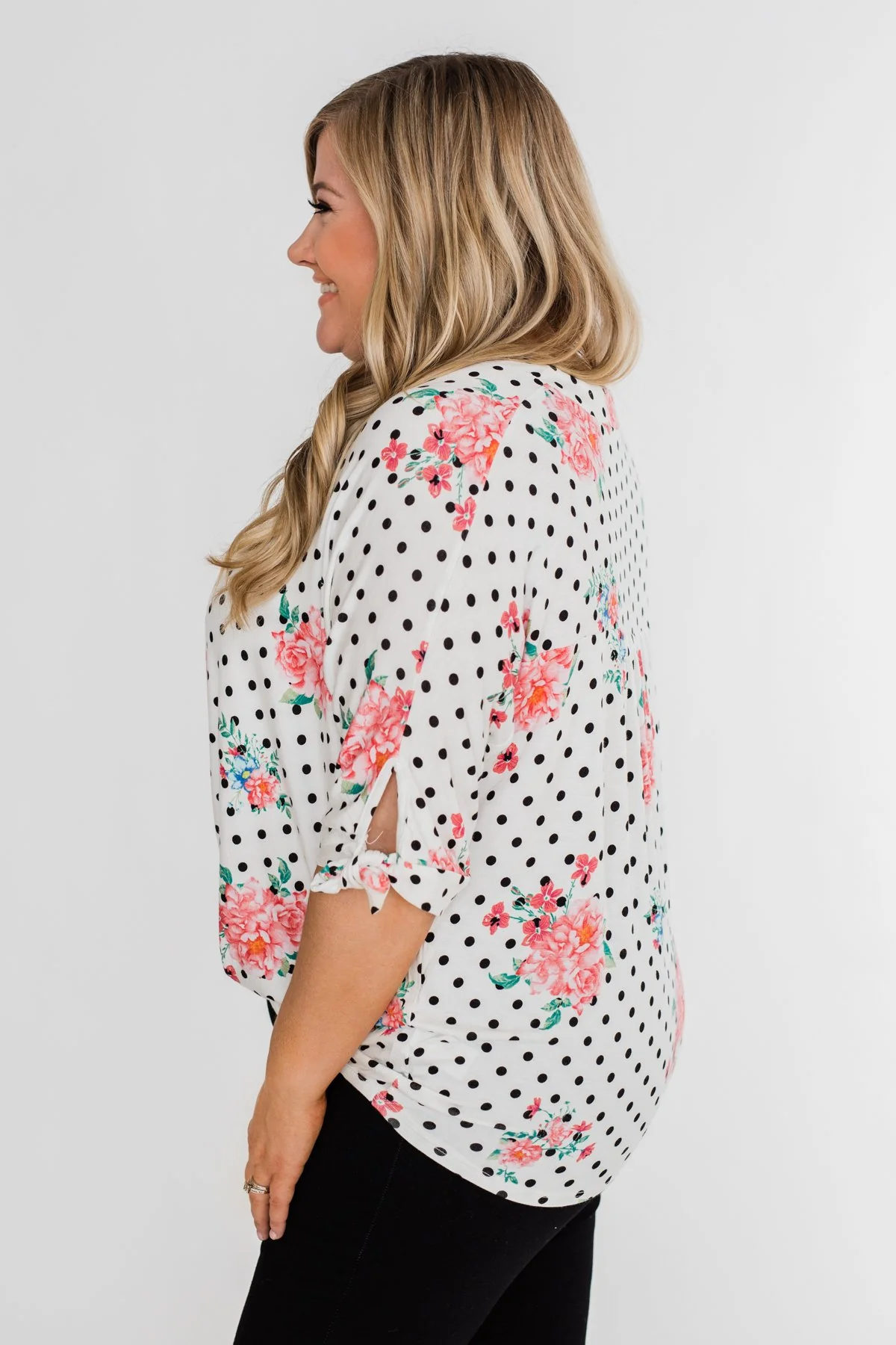 Show You Off Polka Dot & Floral Top- Ivory - Image 10