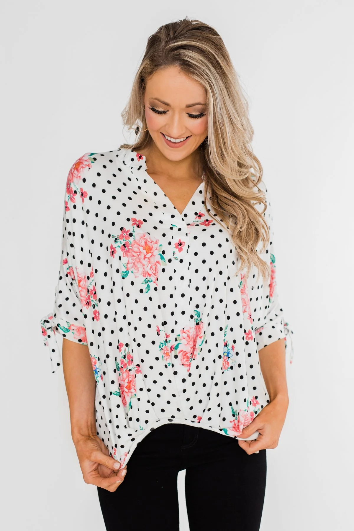Show You Off Polka Dot & Floral Top- Ivory - Image 6