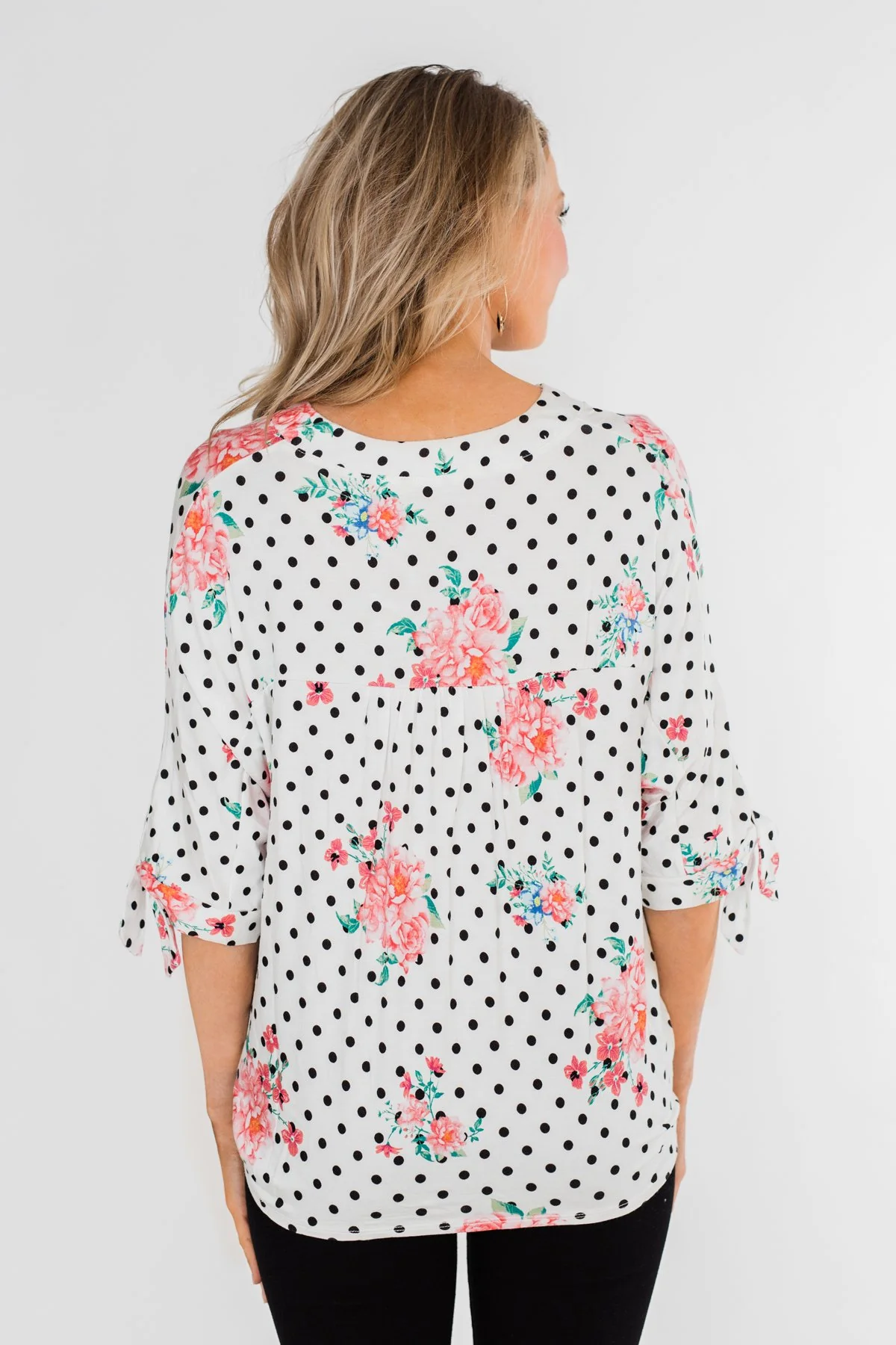 Show You Off Polka Dot & Floral Top- Ivory - Image 9
