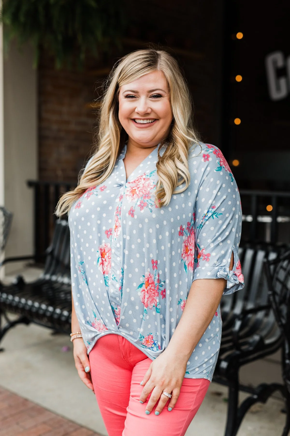 Show You Off Polka Dot & Floral Top- Powder Blue - Image 10