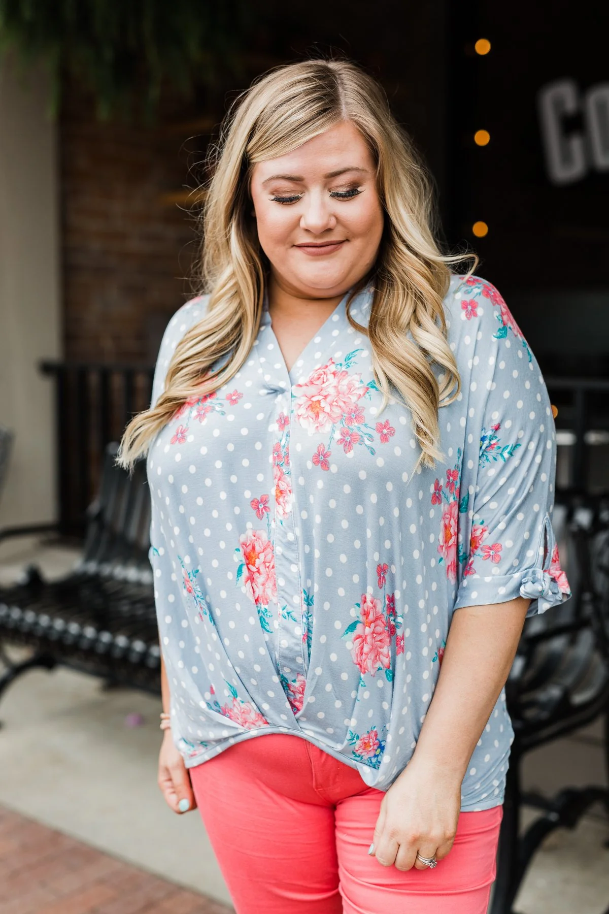 Show You Off Polka Dot & Floral Top- Powder Blue - Image 11