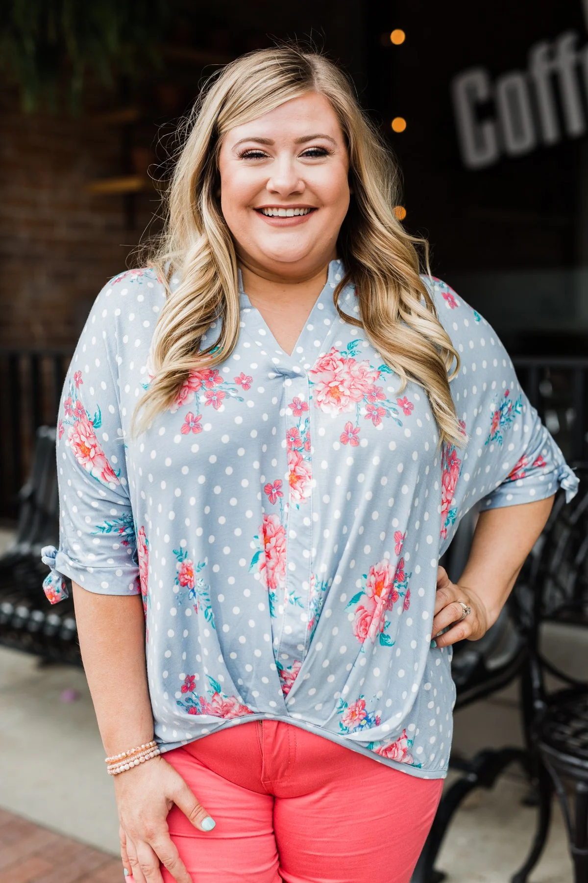 Show You Off Polka Dot & Floral Top- Powder Blue - Image 12