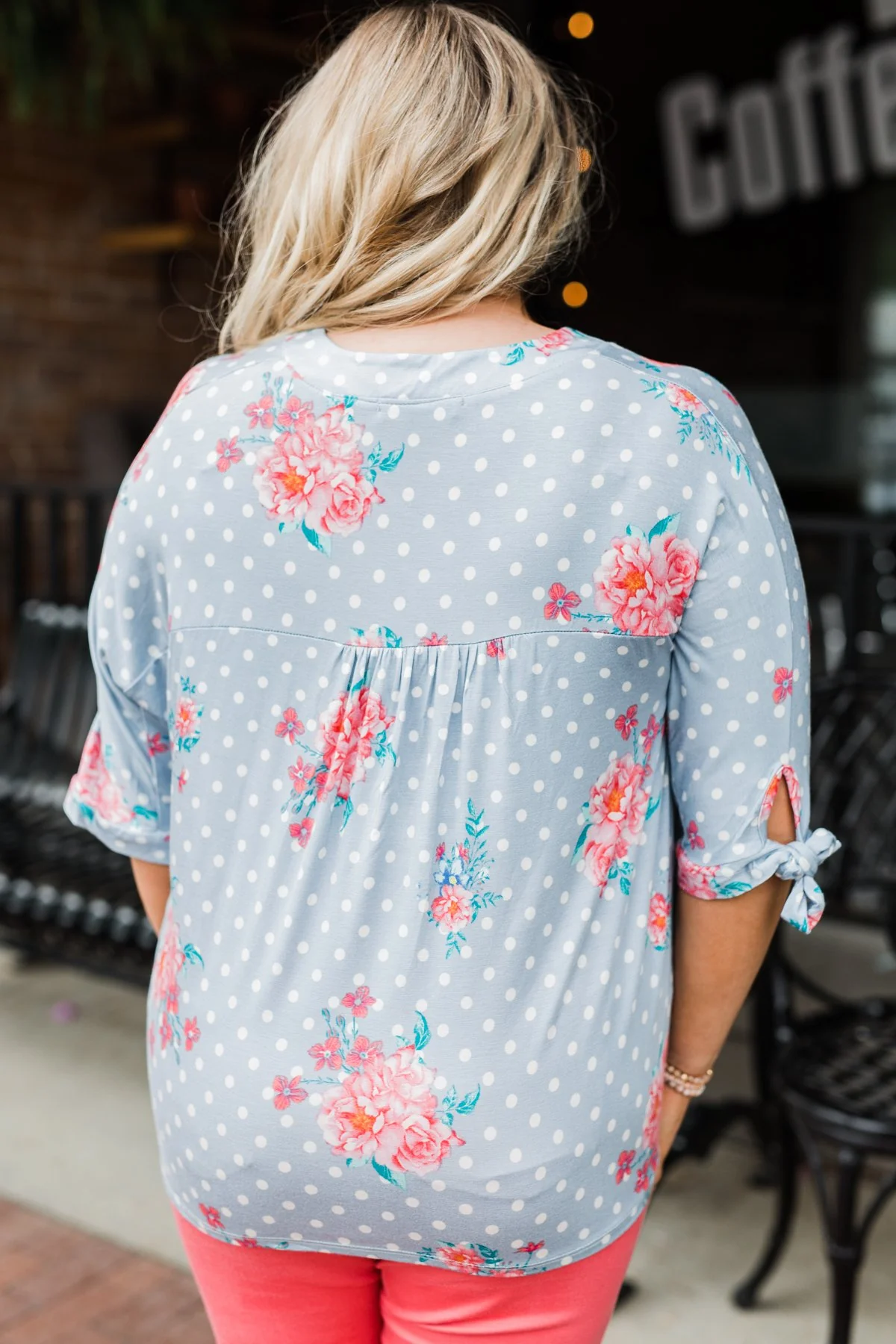 Show You Off Polka Dot & Floral Top- Powder Blue - Image 14