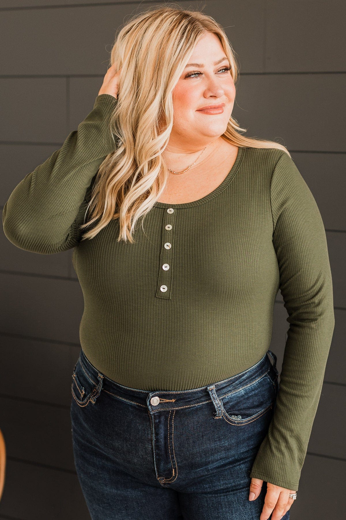 Show Your Heart Knit Bodysuit- Olive - Image 3
