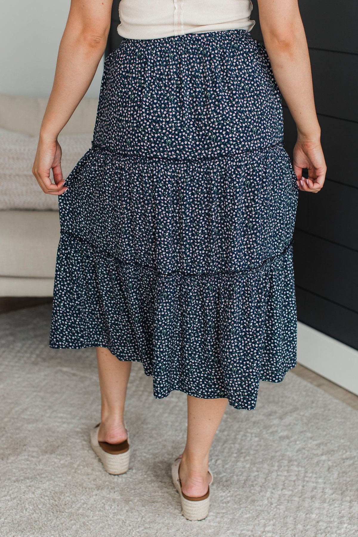 Showing Adoration Floral Skirt- Navy - Image 8