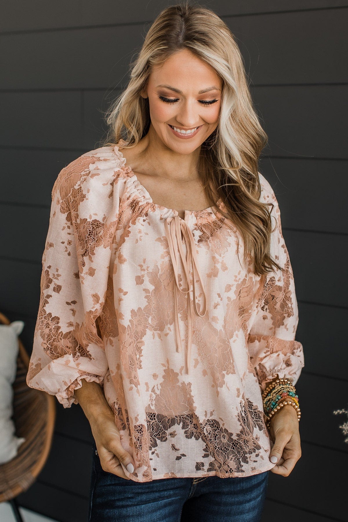 Sight To Behold Lace Top- Light Peach - Image 5