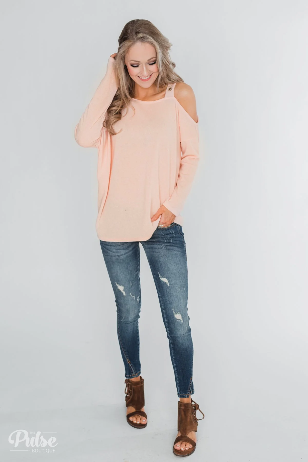 Sight To See Cold Shoulder Top- Peach - Image 4