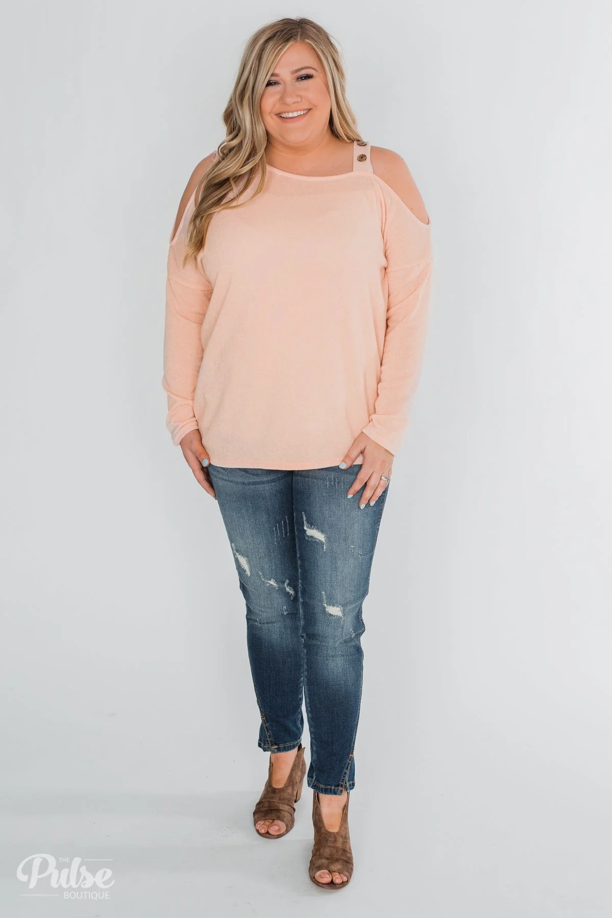 Sight To See Cold Shoulder Top- Peach - Image 5