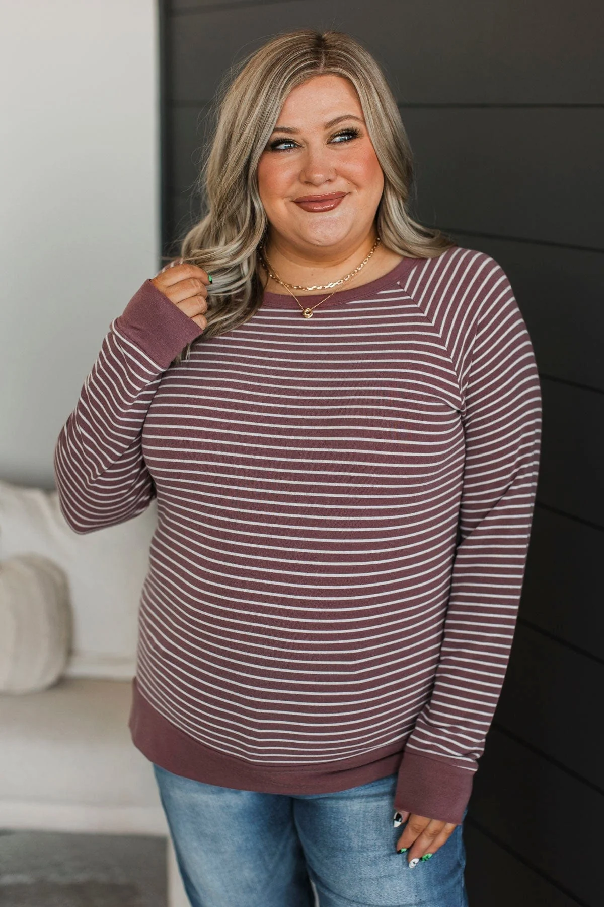 Sign Of The Times Striped Top- Marsala - Image 2