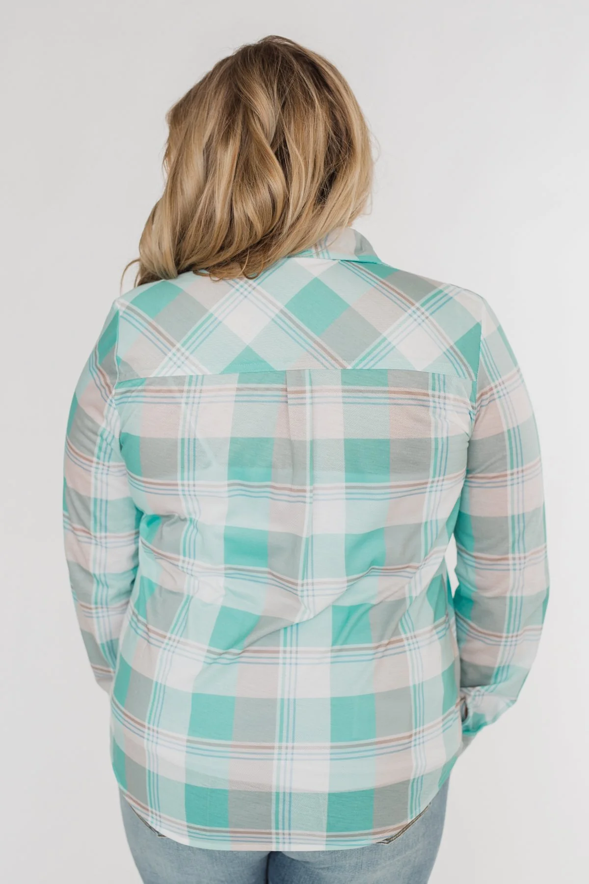 Signals to You Plaid Button-Up Top- Tiffany Blue - Image 16