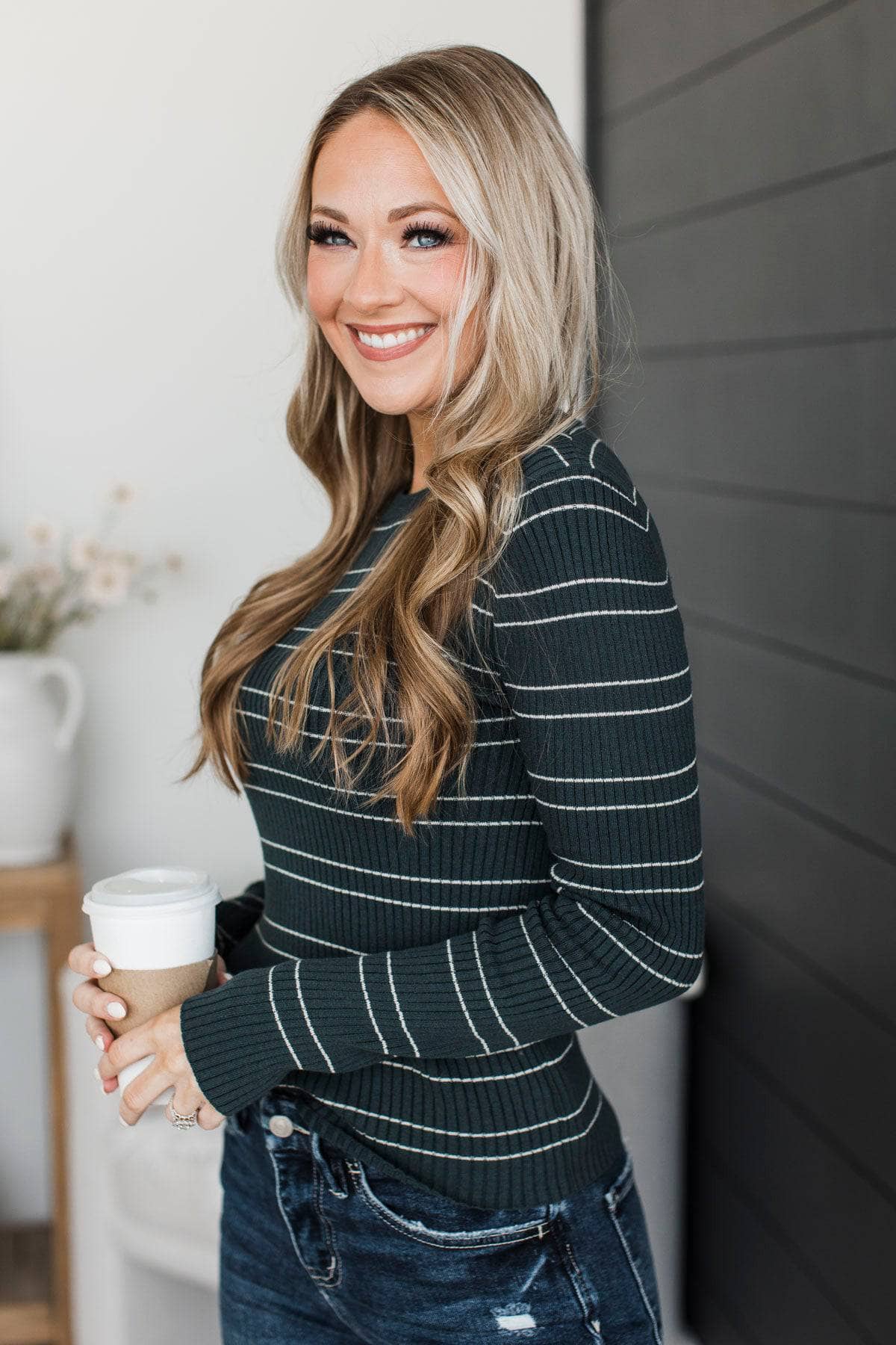 Significant Allure Striped Lightweight Sweater- Dark Teal - Image 4