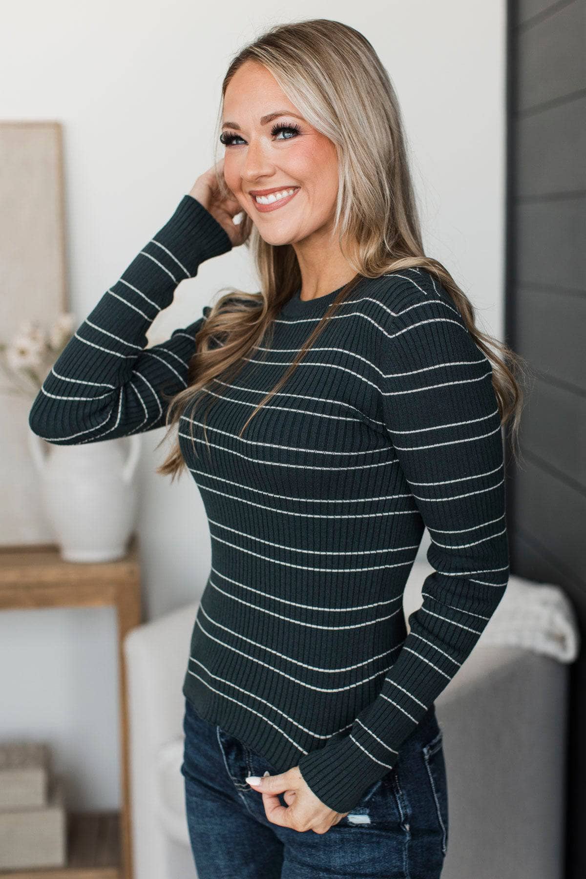 Significant Allure Striped Lightweight Sweater- Dark Teal - Image 6