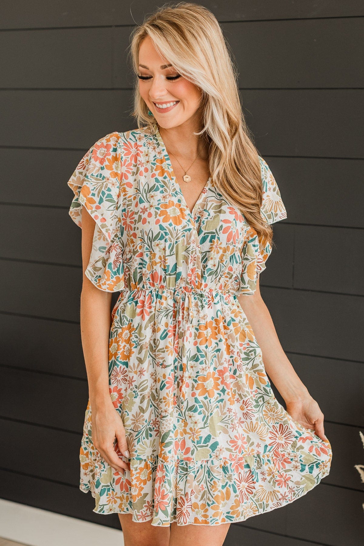 Signs Of Sunshine Floral Dress- Ivory - Image 4