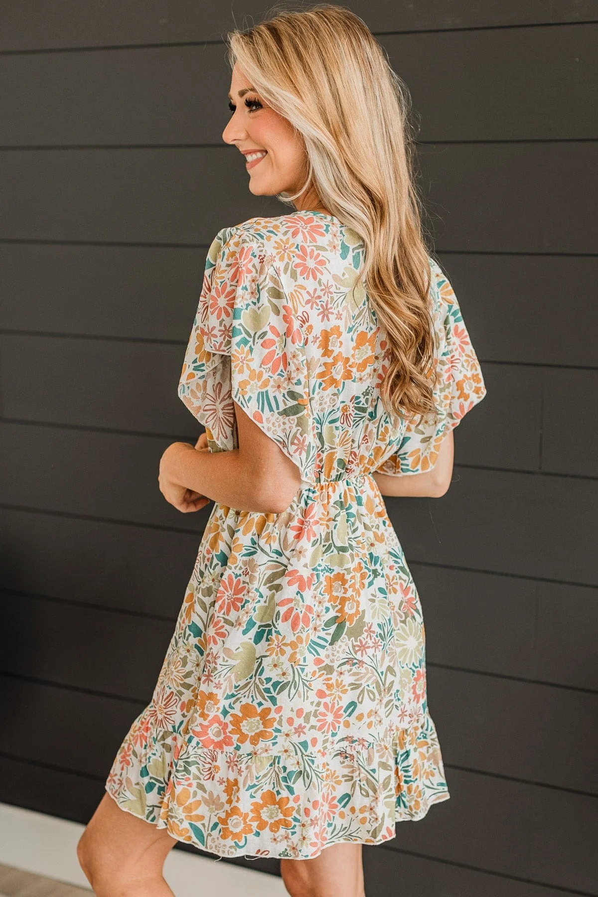 Signs Of Sunshine Floral Dress- Ivory - Image 6